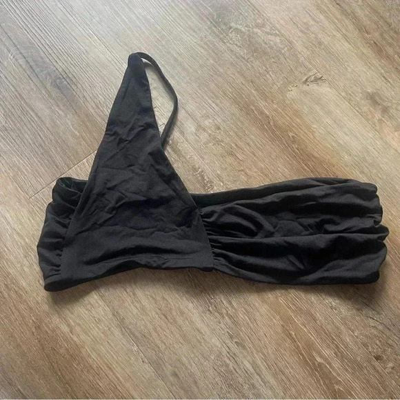 ARO Women's Large Black Keli Swim Bikini Top One Shoulder Asymmetrical Ruched L - Picture 2 of 6